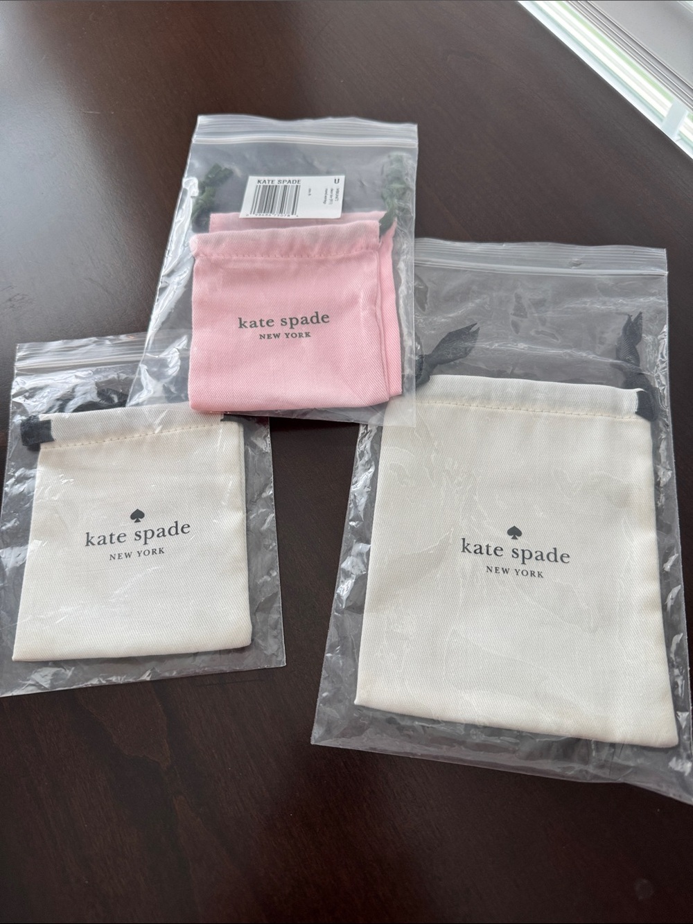 Kate Spade Pink and White Dust Bag Pouch Set
